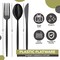 Trendables Disposable Silverware Set - Wedding Plastic Cutlery Dinnerware - Includes modern Forks, Plastic Spoons, disposable Knives - reflective Plastic Utensils Party Set